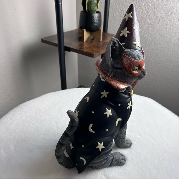 Halloween Cat Wizard Witch Cape Glitter Moon Star Decor Trick or Treat Spooky - Picture 4 of 10